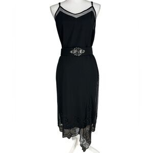 SCOTT MCCLINTOCK / Black Asymmetrical Sheer Beaded Skirt / Size 8 / Goth Formal